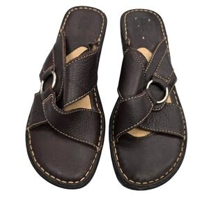 Bass Mojave Dark Brown Leather Wedge Sandals Ring Detail Slides Womens 8M